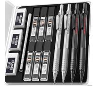 Nicpro 4 Pièces Porte mines 0,5 mm et 0,7 mm avec étui, Ensemble de Crayons d'artiste en Métal MP1000 avec Recharges, Gommes, Pour l'écriture artistique, le Dessin, le Noir et l'argent