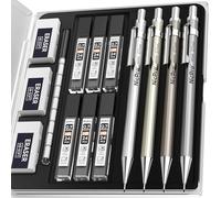 Nicpro 4 Pièces Porte-Mines 0,7 mm avec étui, Metal Mécaniques Crayons Critérium 0,7 avec 8 tube Recharges HB, 3 Gommes, Porte Mine pour l'écriture d'artistes, l'esquisse, le dessin