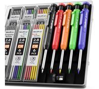 Nicpro 5 Pièces Crayons Chantier avec Taille Crayon, Porte Mines avec 41 Recharges en 6 Couleurs, Marqueur Trous Profonds Crayon Charpentier pour le Travail du Bois, Architectes, avec étui