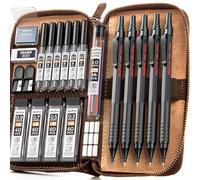 Nicpro 5 Pièces Porte-Mines en étui Cuir, Crayon Mécanique Criterium 0.3, 0.5, 0.7, 0.9 & 2mm avec 8 tubes Recharges de Plomb (4B 2B HB 2H), Gommes, pour l'écriture d'étudiants, l'esquisse, Dessin