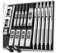 Nicpro 5 Pièces Porte-Mines Métal, Crayons Mécaniques Criterium 0,3, 0,5, 0,7, 0,9 et 2 mm avec 9 tubes Recharges de Mine(4B 2B HB 2H Noir & Couleur), Porte Mine pour Dessin, écriture, Croquis d'art