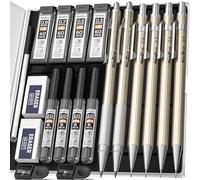 Nicpro 6 Pièces Métal Porte-Mines 0.3, 0.5, 0.7, 0.9, 2mm (4B 2B HB 2H), Art Crayon Mécanique Criterium avec Recharges, Gommes, Taille Crayon, Porte Mine pour Dessin Esquisse illustration Architecture