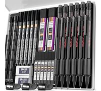 Nicpro 6 pièces porte mine un étui, criterium en métal 0,5, 0,7, 0,9 et 2 mm avec 13 recharges de mine (couleurs 4B 2B HB 4H) corps résistant aux intempéries pour l'écriture en extérieur, le dessin