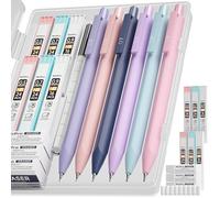 Nicpro 6 Porte Mines Pastel 0,5, 0,7, 0,9 mm avec étui, Criterium Dessin avec 6 Tubes de HB Recharges de Mines, 3 Gommes, pour Effacer l'écriture, le Dessin, les Croquis, Couleurs Bleu, Rose et Violet
