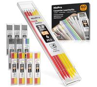 Nicpro 60 pièces mines de charpentier 2.8mm, mines pour porte-mines de charpentier, mines de HB résistantes à la rupture pour porte-mines de construction (noir, rouge, jaune, vert, bleu, blanc)