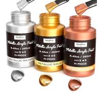 Nicpro 750ml peinture acrylique métallisée, 3 couleurs: or argent cuivre, peinture feuille d'or, non toxique, résistante à la lumière, idéale pour tous types de surfaces : toile, bois, argile et métal