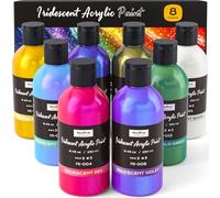 Nicpro 8 couleurs peinture acrylique irisée, 8×250 ml, grand format, métallisée, changeante de couleur et non toxique, pour toile, tissu, roche, bois, avec cercle chromatique