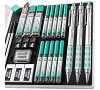 Nicpro Blocky Gear 2mm porte mine en coffret, 3 pièces criterium en métal avec 13 mines de 2mm (HB 2B 2H 4B 4H 6B & couleurs), gommes pour menuisier, écriture, dessin, ébénisterie