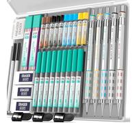 Nicpro Blocky Gear 5 pièces porte mine, criterium en métal 0.3, 0.5, 0.7, 0.9, 2mm pour le dessin d'art avec 21 tubes (6B 4B 2B HB 2H 4H couleurs) recharges de mines