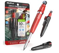 Nicpro CP5000 Crayon de charpentier rouge avec taille-crayon, 2,8 mm, porte-mine avec 11 mines
