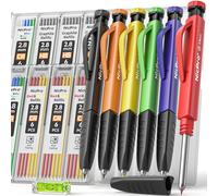Nicpro crayon chantier, 6 solides crayons menuisier avec 54 mines de rechange et mini niveau à bulle, marqueur pour trous profonds avec taille-crayon intégré, crayon charpentier