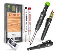 Nicpro crayon charpentier avec taille-crayon, crayon chantier CP3000 avec 6 recharges, marqueurs à pointe longue pour trous profonds, outils de charpentier robustes pour le travail du bois