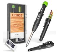 Nicpro crayon charpentier CP3000 avec taille-crayon, 6 recharges dans un distributeur de mines, porte-mine à trou profond pour la construction, outils de charpentier robustes pour le travail du bois