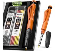 Nicpro Crayons Charpentier, Porte-Mines avec 12 Mines Polyvalentes, Crayons Marqueur à Trous Profonds avec Taille Crayon Intégré pour le Travail du Bois, Chantier de Construction
