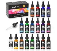 Nicpro Encre acrylique 18 couleurs x 30 ml avec compte-gouttes, acrylique permanente à séchage rapide pour artiste, kit de peinture indispensable pour dessin à L'encre, art de coulée, aérographe