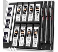 Nicpro Ensemble de crayons mécaniques en métal 0,9 mm avec étui, 3 crayons noirs MP1000 de 0,9 mm pour dessin technique, 8 tubes de recharges de mine HB, 3 gommes, recharges de gommes pour écriture