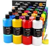 Nicpro Ensemble de peinture acrylique en vrac 24 couleurs (250 ml) - Fournitures de peinture d'artiste non toxique pour toile multi-surfaces, bois, tissu, cuir, roche, verre, papier, travaux manuels,
