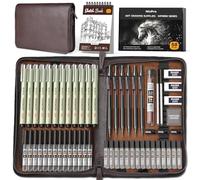Nicpro kit de 58 fournitures de dessin d'art dans un étui en cuir, porte mines MP1000 en métal noir avec crayon à dessin d'art 0,5 0,7 0,9 2 mm, stylo 12 microns, carnet de croquis, 30 tubes de mines