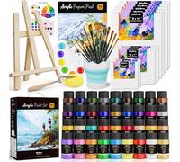 Nicpro Kit de 80 fournitures de peinture acrylique pour adultes, 36 peintures (36 ml), chevalet en bois de table, 10 panneaux de toile, 12 pinceaux, bloc de papier, tasse de nettoyage, palette pour