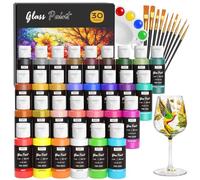 Nicpro Kit De Peinture Pour Vitrail, 30 Couleurs X 30 ml, Imperméable | Peinture Acrylique Émail et Céramique, Peinture pour Verres À Vin, Verres, Porcelaine, Verre, Avec Palette, 10 Pinceaux