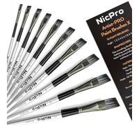 NicPro Lot de 10 pinceaux biseautés en nylon doux, anti-perte de poils, pour peinture à l'aquarelle, acrylique, encre, gouache, huile, tempera, pour débutants et artistes