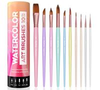 Nicpro Lot de 10 pinceaux professionnels pastels avec support, pour aquarelle, gouache, pinceaux ronds, langue de chat, traceur, biseautés et lavis, pour adultes, débutants et confirmés