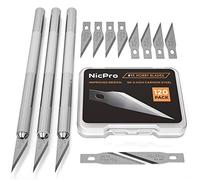 Nicpro Lot de 123 couteaux de loisirs créatifs, 3 couteaux à découper avec 120 lames SK-5 Utility #11, kit de découpe de précision pour l'art du cuir, le scrapbooking, la mousse, l'argile, la