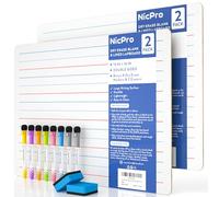 Nicpro Lot de 2 petits tableaux blancs effaçables à sec - 30,5 x 40,6 cm - Double face - Vierge et doublé - Avec 8 stylos, 2 gommes - Mini tableau blanc portable pour étudiants, fournitures scolaires