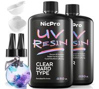 Nicpro Lot de 2 résines époxy UV transparentes 500 g, haute viscosité et séchage rapide, résine durcie aux UV pour la fabrication de bijoux, l'artisanat, le doming, le revêtement et le moulage