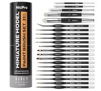 Nicpro Lot de 21 pinceaux de Peinture Miniatures Drybrush pour Peinture Acrylique, Aquarelle, pinceaux secs pour Miniatures- avec récipient