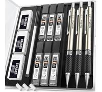 Nicpro Lot de 3 porte-mines en métal de 0,9 mm avec 6 tubes de recharge HB #2, 3 gommes, 9 recharges de gomme, porte-mine artistique 0,9 pour l'écriture, le dessin, l'esquisse