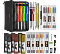 Nicpro Lot de 31 crayons de charpentier avec taille-crayon, crayons de charpentier mécaniques avec 128 recharges et outil de traçage en carbure, crayons de construction robustes pour le travail du