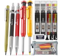 Nicpro Lot de 5 crayons de charpentier avec 76 recharges, outil à tracer coloré à trou profond, marqueur avec recharges de plomb, taille-crayon et gommes pour architecte de dessin de construction