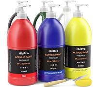 Nicpro Lot de 6 grandes peintures acryliques en vrac (2040 ml) - Fournitures de peinture d'art riche non toxiques pour plusieurs surfaces, toile, bois, cuir, tissu, pierre, artisanat