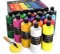 Nicpro lot peinture acrylique 14 x 500 ml, peinture acrylique gros tube en 14 couleurs, couleurs de peinture riches, acrylique non toxique pour de nombreuses surfaces, pour enfants et adultes