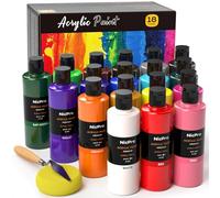 Nicpro lot peinture acrylique 18 x 250 ml, peinture acrylique gros tube en 18 couleurs, non toxique, peintures d'artiste, acrylique pour diverses surfaces, bois, tissu, cuir, carton, papier, artisanat