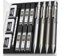 Nicpro MB1000 Lot de 4 porte-mines en métal de 0,9 mm avec 6 tubes de recharge HB #2, 3 gommes 4B, 9 capuchons de gomme pour l'écriture, les croquis, le dessin - Avec étui