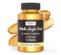 Nicpro peinture acrylique or métallisé, 250 ml acrylic paint, non toxique et résistante à la lumière, idéale pour le métal, bois, l'argile, tissu, meubles, loisirs créatifs et fournitures artistiques