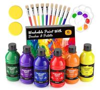 Nicpro Peinture Au Doigt 6 Couleurs, 250 ML De Tempera Liquide Lavables, 10 Pinceaux, 2 Palettes, 2 Éponges, Peintures Non Toxique Pour Peintre Amateur, Artiste, Adulte