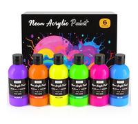 Nicpro Peinture Fluorescente 250 ml, Briller sous une lumière noire | 6 Couleurs, peintures acryliques néon, Acrylique Fluorescente pour Bricolage, Vêtements De Fête, Halloween, Soirée Néon