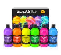 Nicpro Peinture Fluorescente Lavable 6 Couleurs X 500 ml, Peinture Acrylique Luisant Dans Le Noir, Non Toxique, Acrylique Fluorescente pour Bricolage, Vêtements De Fête, Halloween, Noël Déco
