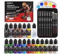 Nicpro Peinture Maquette Set 18 Couleurs X 20 ml, Peintures pour Modélisme Avec 20 ml Diluant, Palette, 11 Pinceaux De Précision et Drybrush, Peinture Miniature pour Maquettes, Figurines, Aérographe