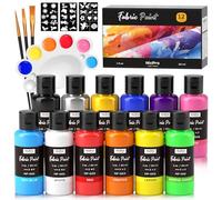 Nicpro Peinture Textile Lavable 12 Couleurs X 30 ml, Peinture pour Tissus Permanent avec 3 Pinceaux, Palette, Pochoirs, Colorant Textile Non Toxique pour Vêtements Baskets, T-Shirts, Sac En Toile