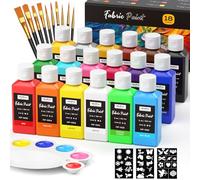 Nicpro Peinture Textile Lavable 18 Couleurs X 60 ml, Peinture pour Tissus Permanent Avec 10 Pinceaux, Palette, Pochoirs, Colorant Textile Non Toxique pour Vêtements Baskets, T-Shirts, Sac En Toile