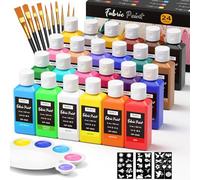Nicpro Peinture Textile Lavable 24 Couleurs X 60 ml, Peinture pour Tissus Permanent Avec 10 Pinceaux, Palette, Pochoirs, Colorant Textile Non Toxique pour Vêtements Baskets, T-Shirts, Sac En Toile