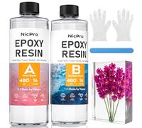 Nicpro resine epoxy 960 ml/32 oz, rresine epoxy transparente avec 4 tasses à mesurer et 2 bâtons et gants en silicone, ensemble de moulage en résine pour l'artisanat et la fabrication de bijoux