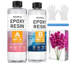 Nicpro resine epoxy 960 ml/32 oz, rresine epoxy transparente avec 4 tasses à mesurer et 2 bâtons et gants en silicone, ensemble de moulage en résine pour l'artisanat et la fabrication de bijoux