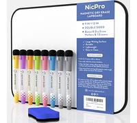 Nicpro Tableau Blanc Effacable A4, Double Face Magnetique Whiteboard Avec 8 Stylos et 1 Gomme, Pour Enfants, École, Maison, Bureau, Apprentissage à Distance (21 x 30 cm)