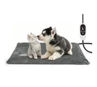 NICREW Tapis Chauffant Chien Chat M 70 x 40cm avec Minuterie Auto Off, Coussin Chauffant Electrique pour Animaux Temperature Reglable avec Cordon Anti Morsure, Gris,75W Max