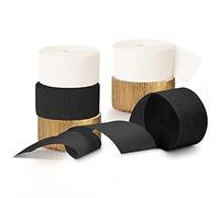 NICROHOME 6 Rolls White Gold Black Crepe Paper 82 ft Long Party Streamers for Wedding Engagement Birthday Bachelorette Party Supplies Graduation Anniversary Bride/Baby Shower New Year Black Gold Party